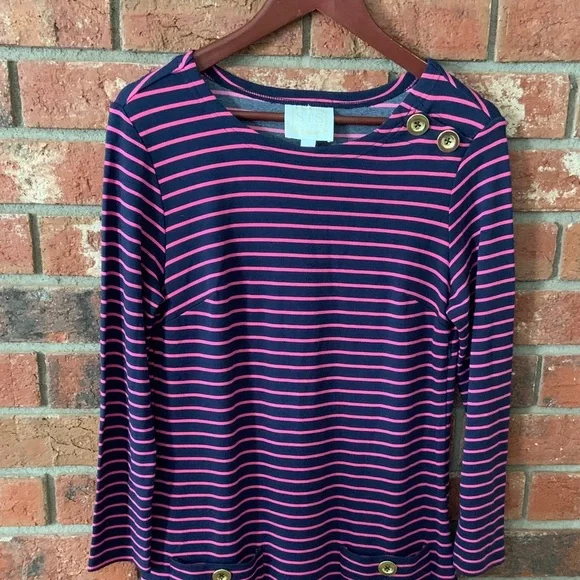 Sail to Sable Smiling in Stripes Navy Pink Striped Long Sleeve Dress - Picture 4 of 8